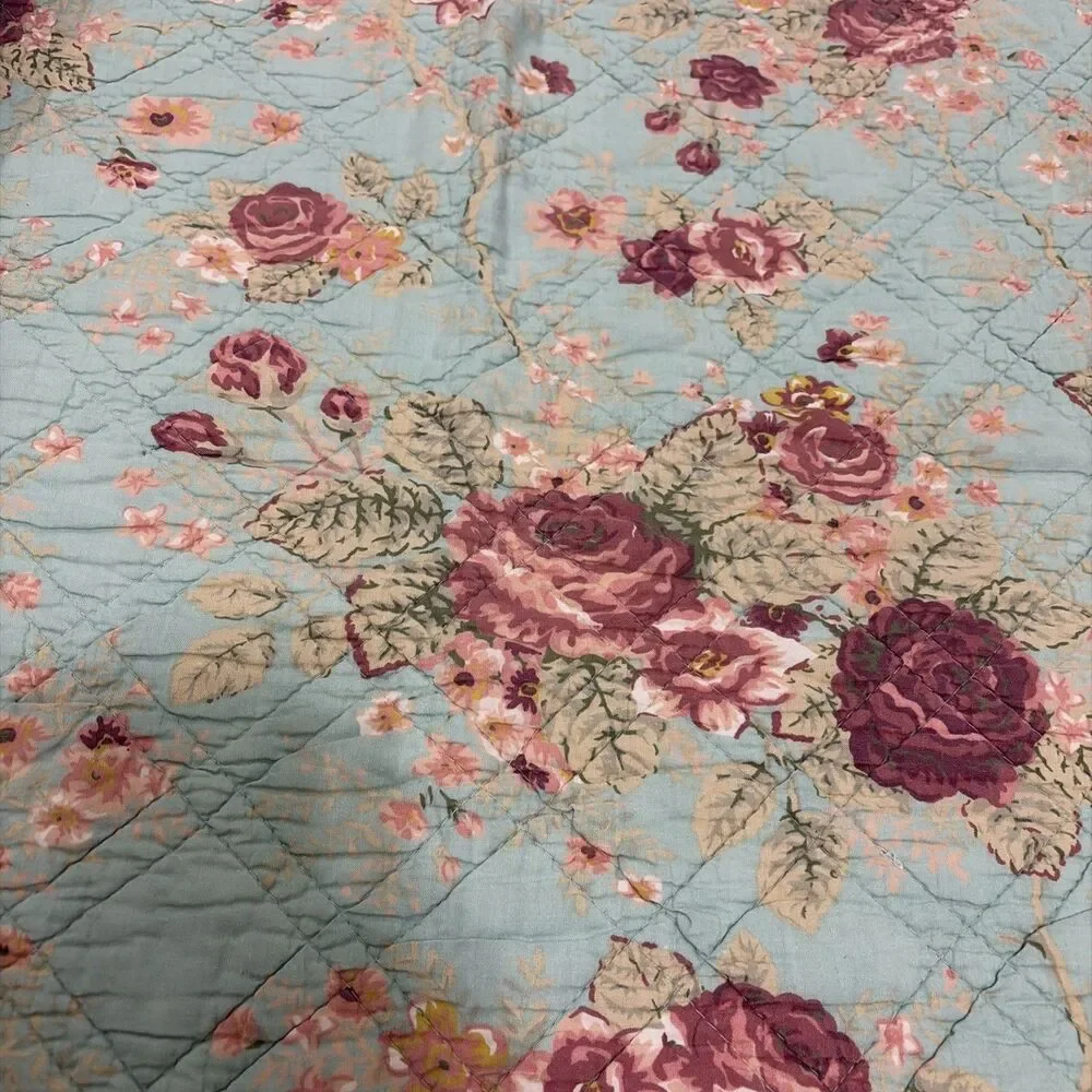 Greenland Home Floral Quilt Throw Blanket W/sham Pink Roses Cottagecore 54x60